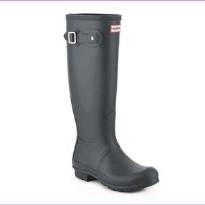 Hunter Matte Black Tall Rain Boots with Logo